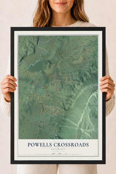 Map of Powells Crossroads, Tennessee, 18 x 24 inch print in a black wood frame