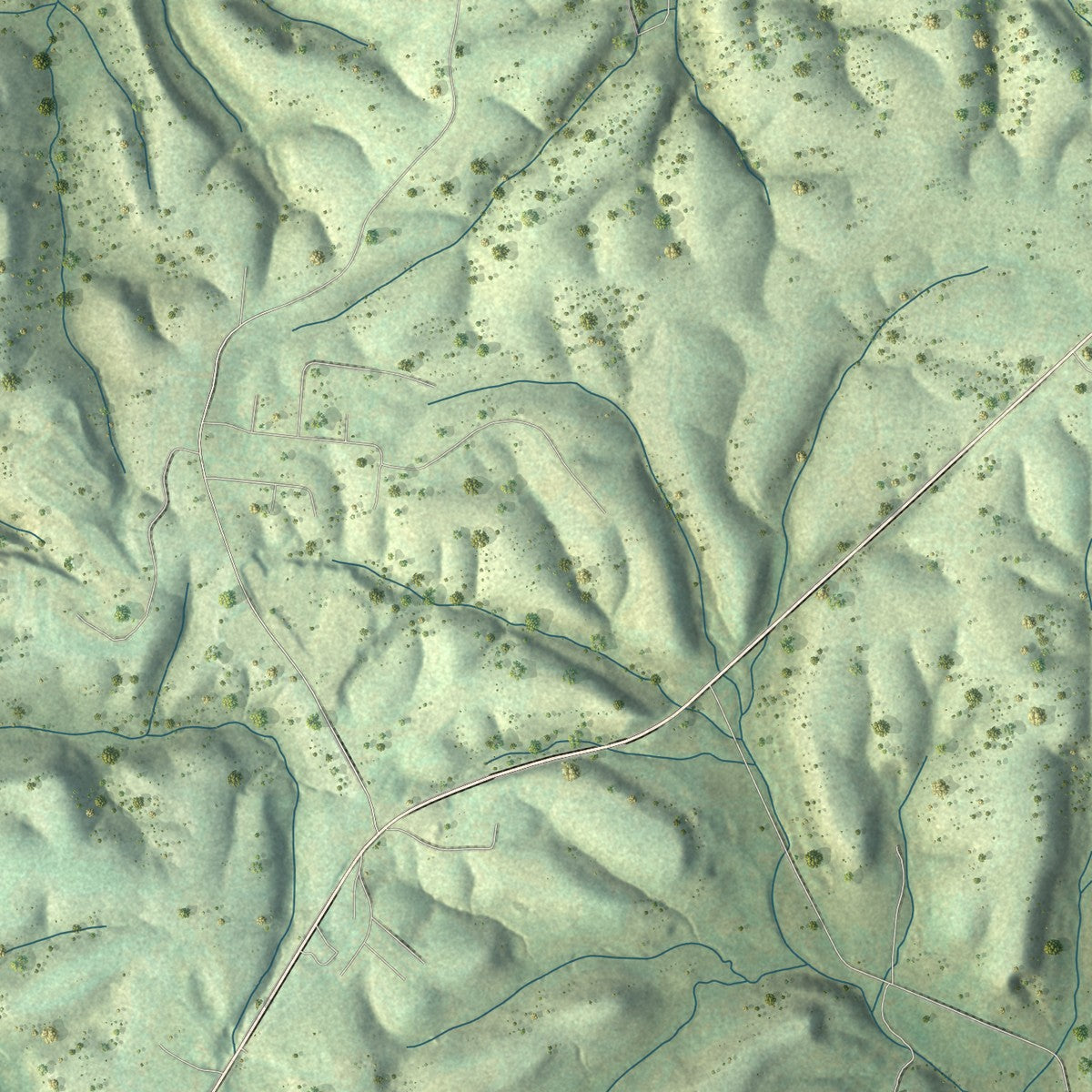 Second close-up of the map of Pulaski, Tennessee print showing more streets and buildings