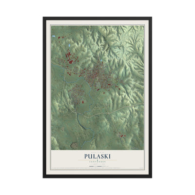 Map of Pulaski, Tennessee, 12 x 18 inch print in a black wood frame