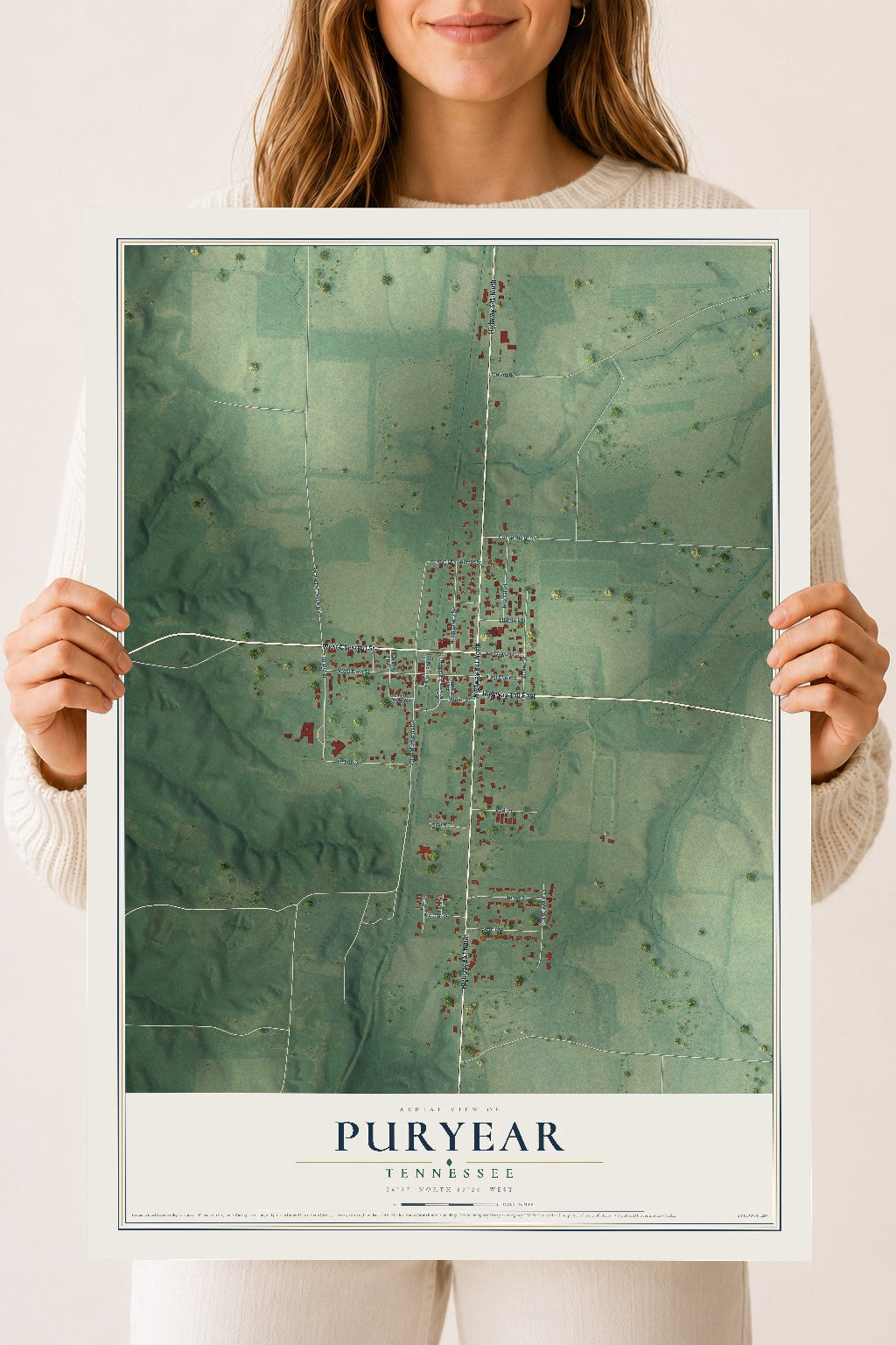 Map of Puryear, Tennessee, 18 x 24 inch unframed archival matte print