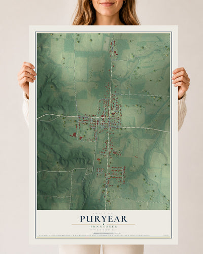 Map of Puryear, Tennessee, 24 x 36 inch unframed archival matte print