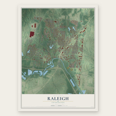 Raleigh, Tennessee map print, the full design