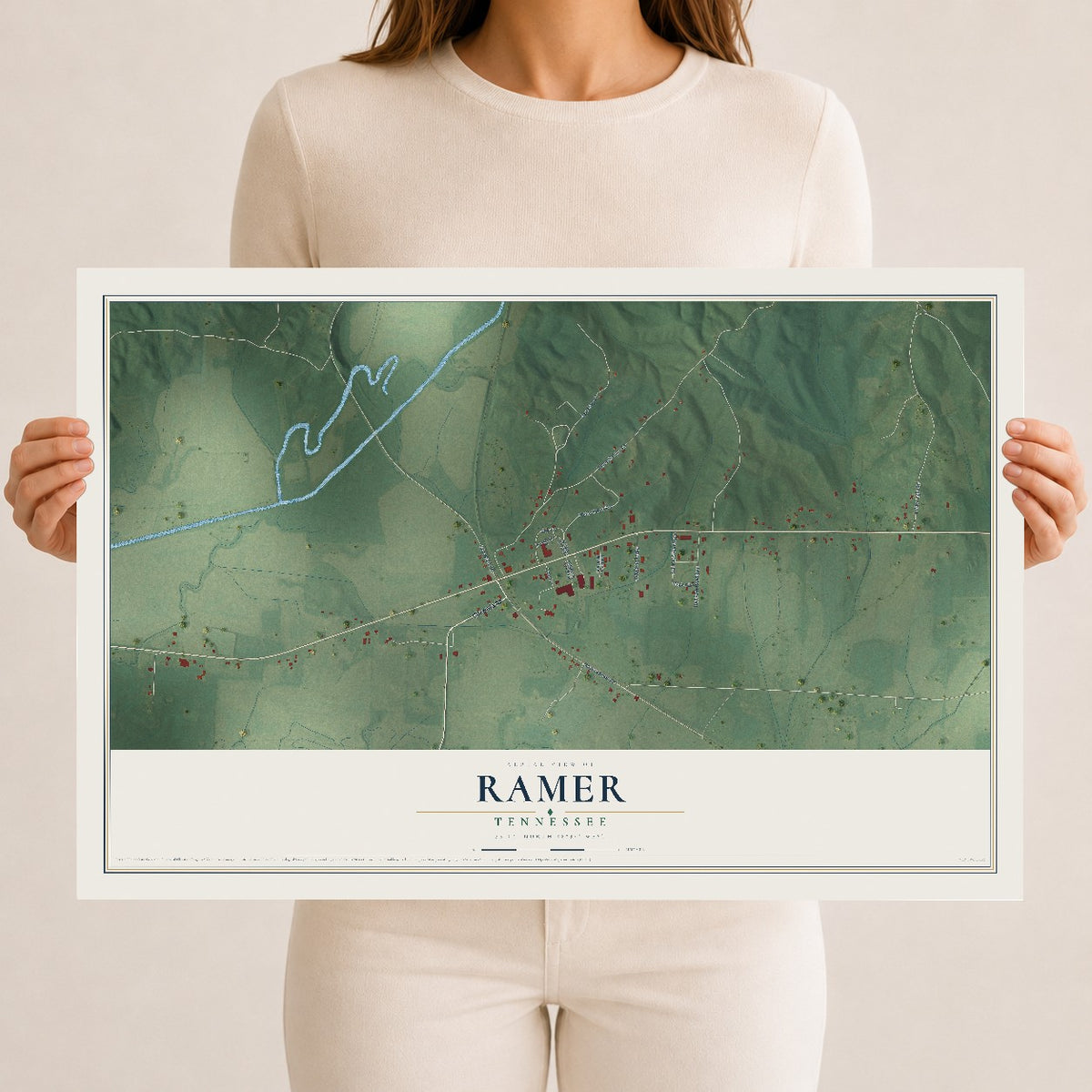 Map of Ramer, Tennessee, 12 x 18 inch unframed archival matte print