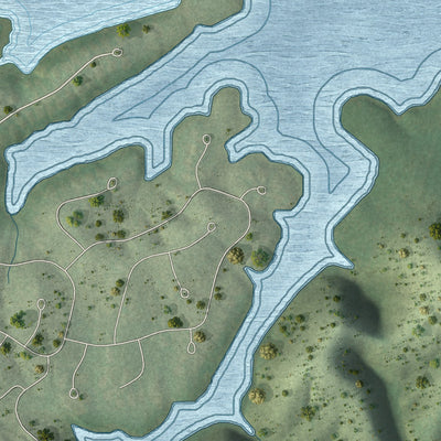 Second close-up of the map of Rarity Bay, Tennessee print showing more streets and buildings