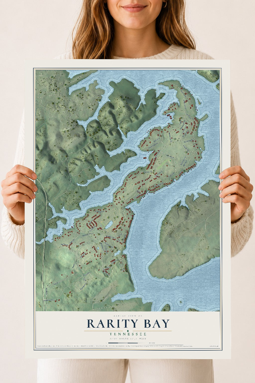 Map of Rarity Bay, Tennessee, 18 x 24 inch unframed archival matte print
