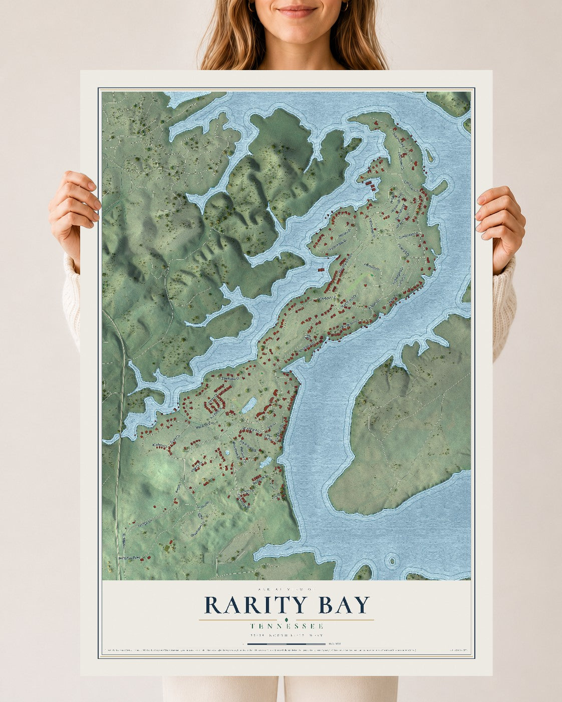 Map of Rarity Bay, Tennessee, 24 x 36 inch unframed archival matte print