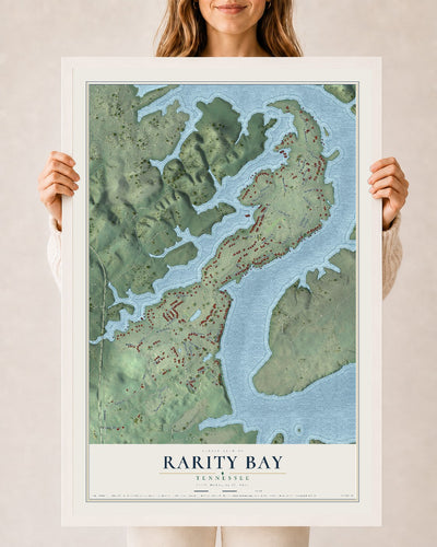 Map of Rarity Bay, Tennessee, 24 x 36 inch print in a white wood frame