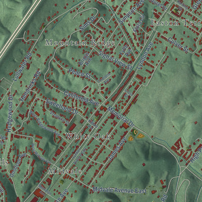Second close-up of the map of Red Bank, Tennessee print showing more streets and buildings