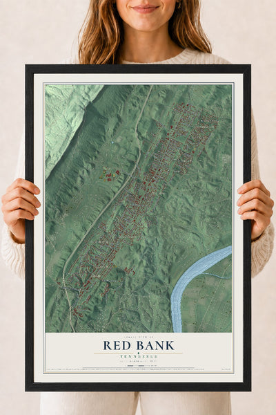 Map of Red Bank, Tennessee, 18 x 24 inch print in a black wood frame