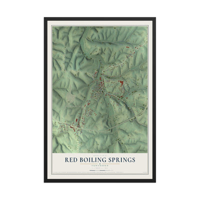 Map of Red Boiling Springs, Tennessee, 12 x 18 inch print in a black wood frame