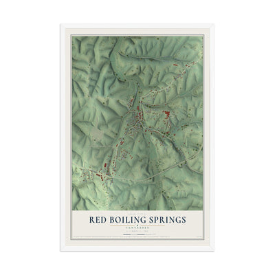 Map of Red Boiling Springs, Tennessee, 12 x 18 inch print in a white wood frame