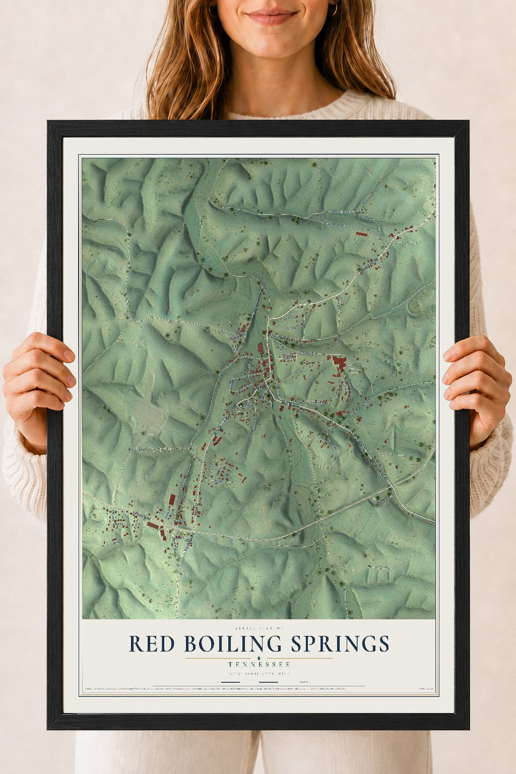 Map of Red Boiling Springs, Tennessee, 18 x 24 inch print in a black wood frame