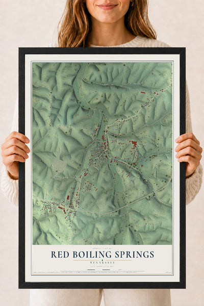 Map of Red Boiling Springs, Tennessee, 18 x 24 inch print in a black wood frame