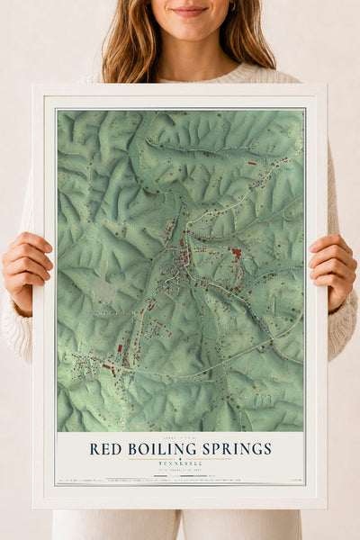 Map of Red Boiling Springs, Tennessee, 18 x 24 inch print in a white wood frame