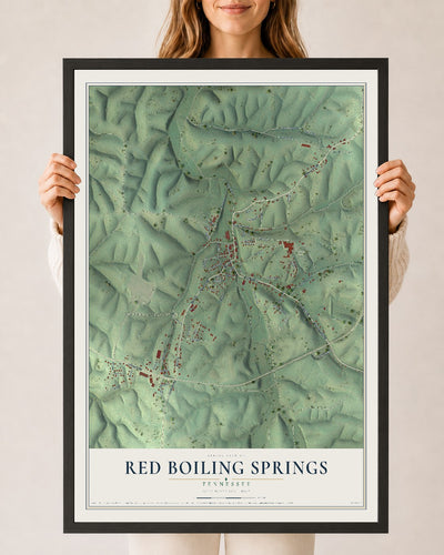 Map of Red Boiling Springs, Tennessee, 24 x 36 inch print in a black wood frame