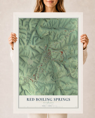 Map of Red Boiling Springs, Tennessee, 24 x 36 inch print in a white wood frame