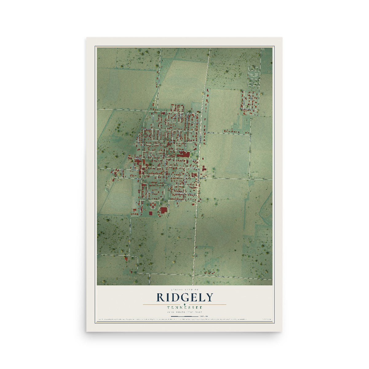 Map of Ridgely, Tennessee, 12 x 18 inch unframed archival matte print