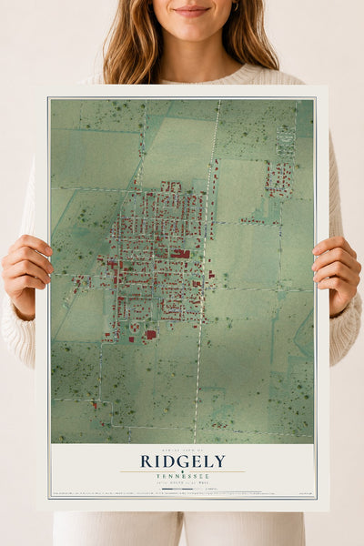 Map of Ridgely, Tennessee, 18 x 24 inch unframed archival matte print