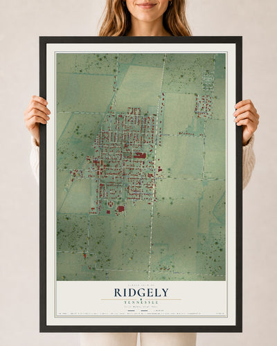 Map of Ridgely, Tennessee, 24 x 36 inch print in a black wood frame