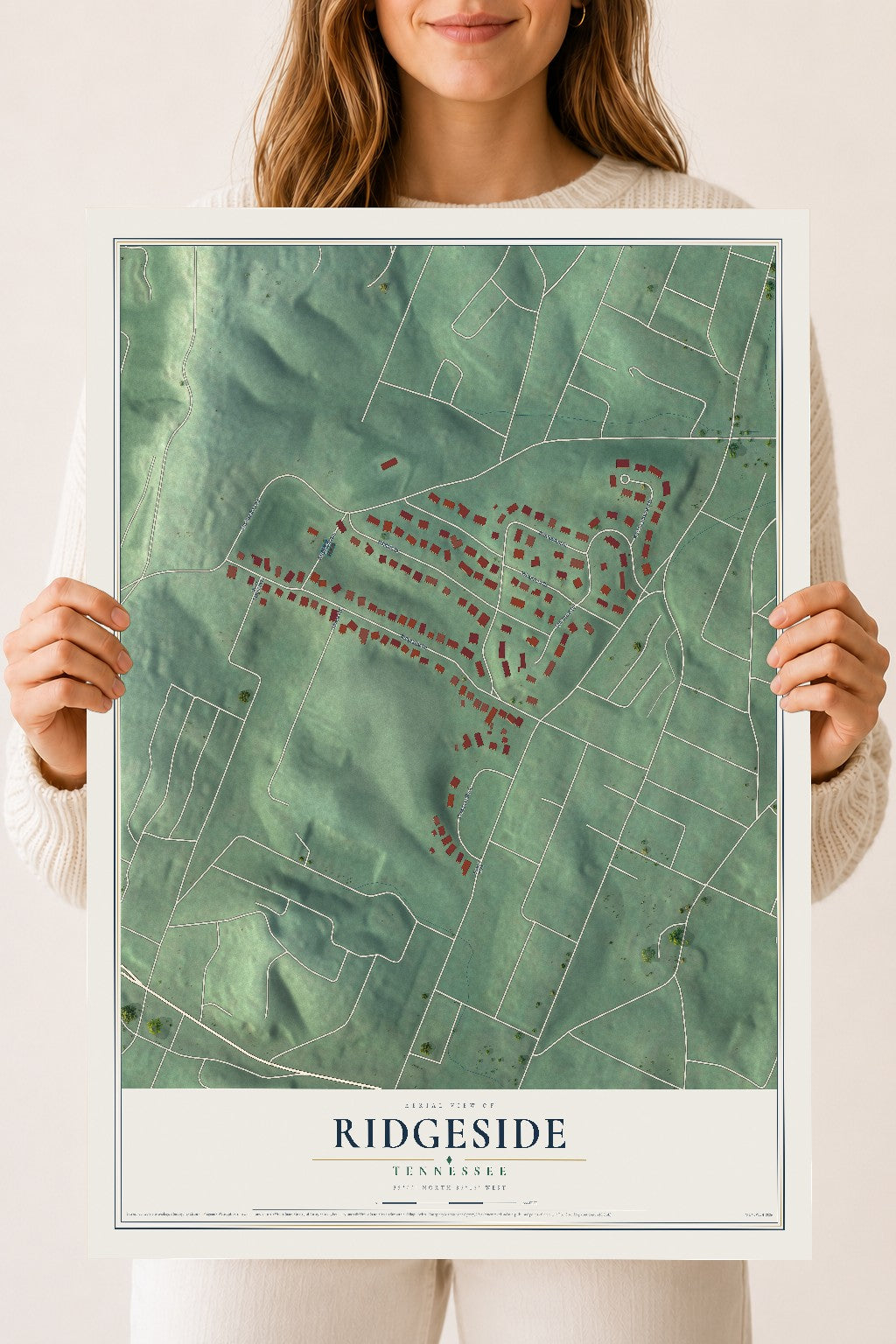 Map of Ridgeside, Tennessee, 18 x 24 inch unframed archival matte print