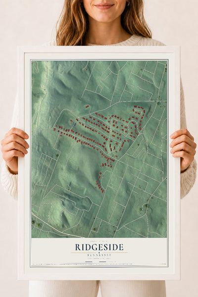 Map of Ridgeside, Tennessee, 18 x 24 inch print in a white wood frame
