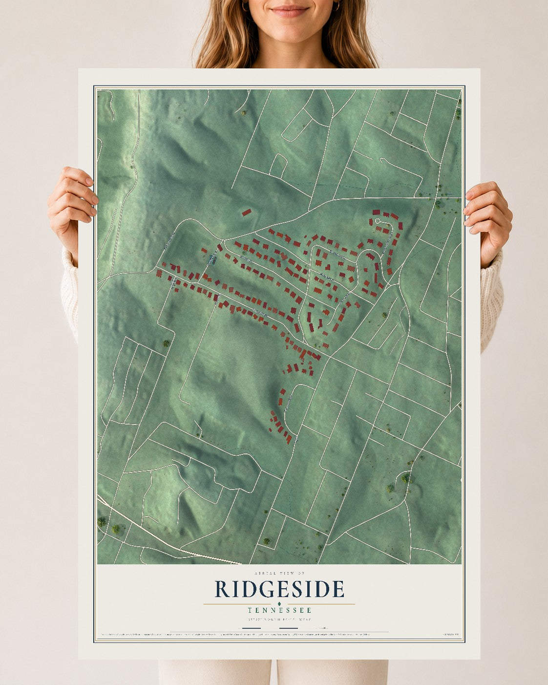Map of Ridgeside, Tennessee, 24 x 36 inch unframed archival matte print