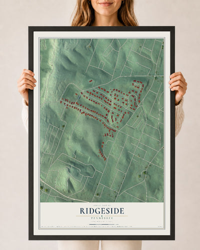 Map of Ridgeside, Tennessee, 24 x 36 inch print in a black wood frame