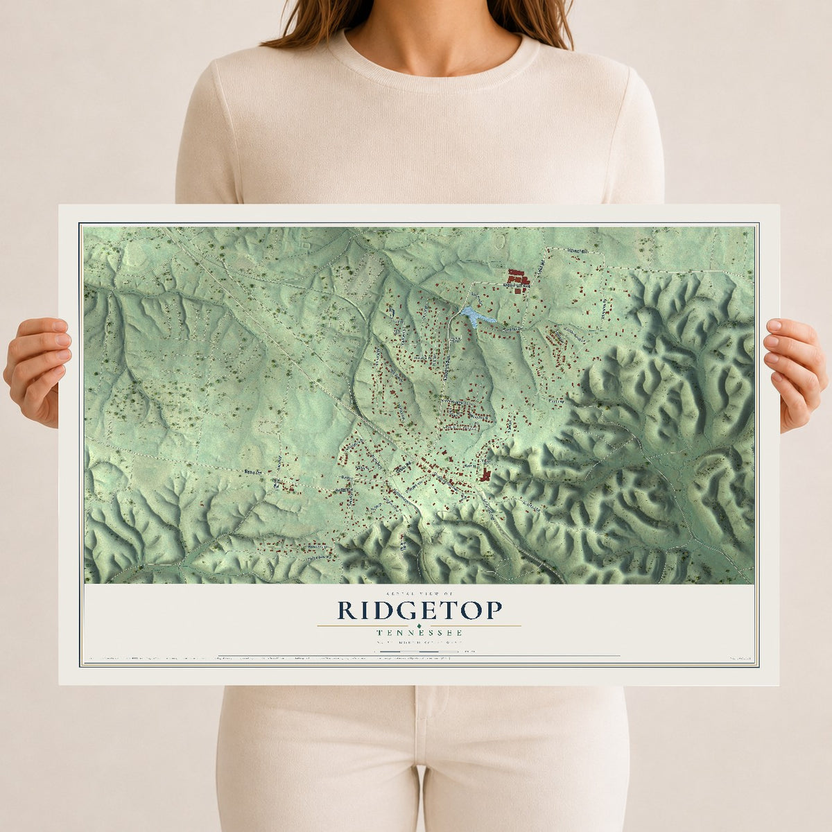 Map of Ridgetop, Tennessee, 12 x 18 inch unframed archival matte print
