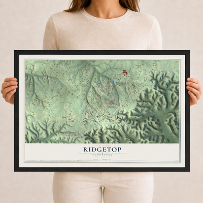 Map of Ridgetop, Tennessee, 12 x 18 inch print in a black wood frame