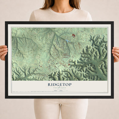 Map of Ridgetop, Tennessee, 18 x 24 inch print in a black wood frame