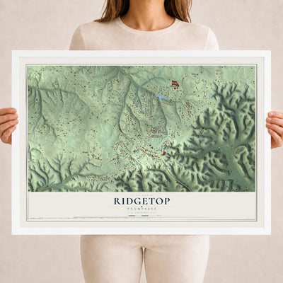 Map of Ridgetop, Tennessee, 18 x 24 inch print in a white wood frame
