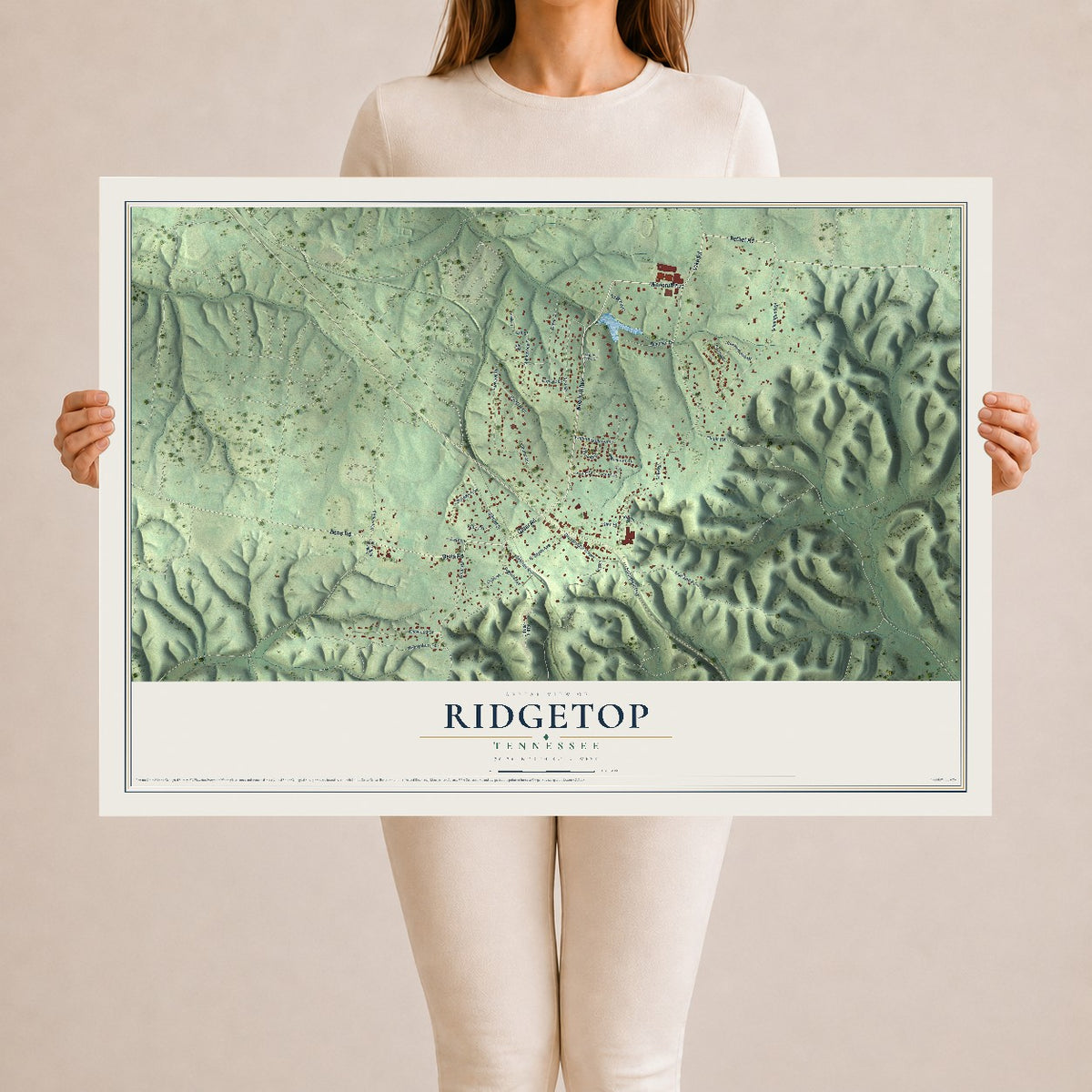 Map of Ridgetop, Tennessee, 24 x 36 inch unframed archival matte print