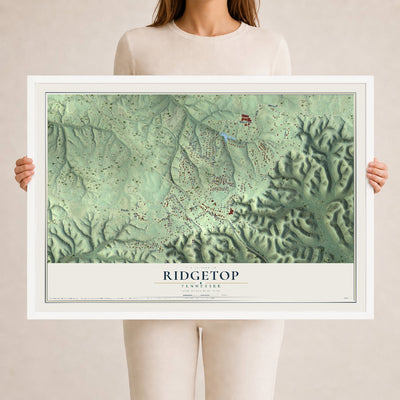 Map of Ridgetop, Tennessee, 24 x 36 inch print in a white wood frame