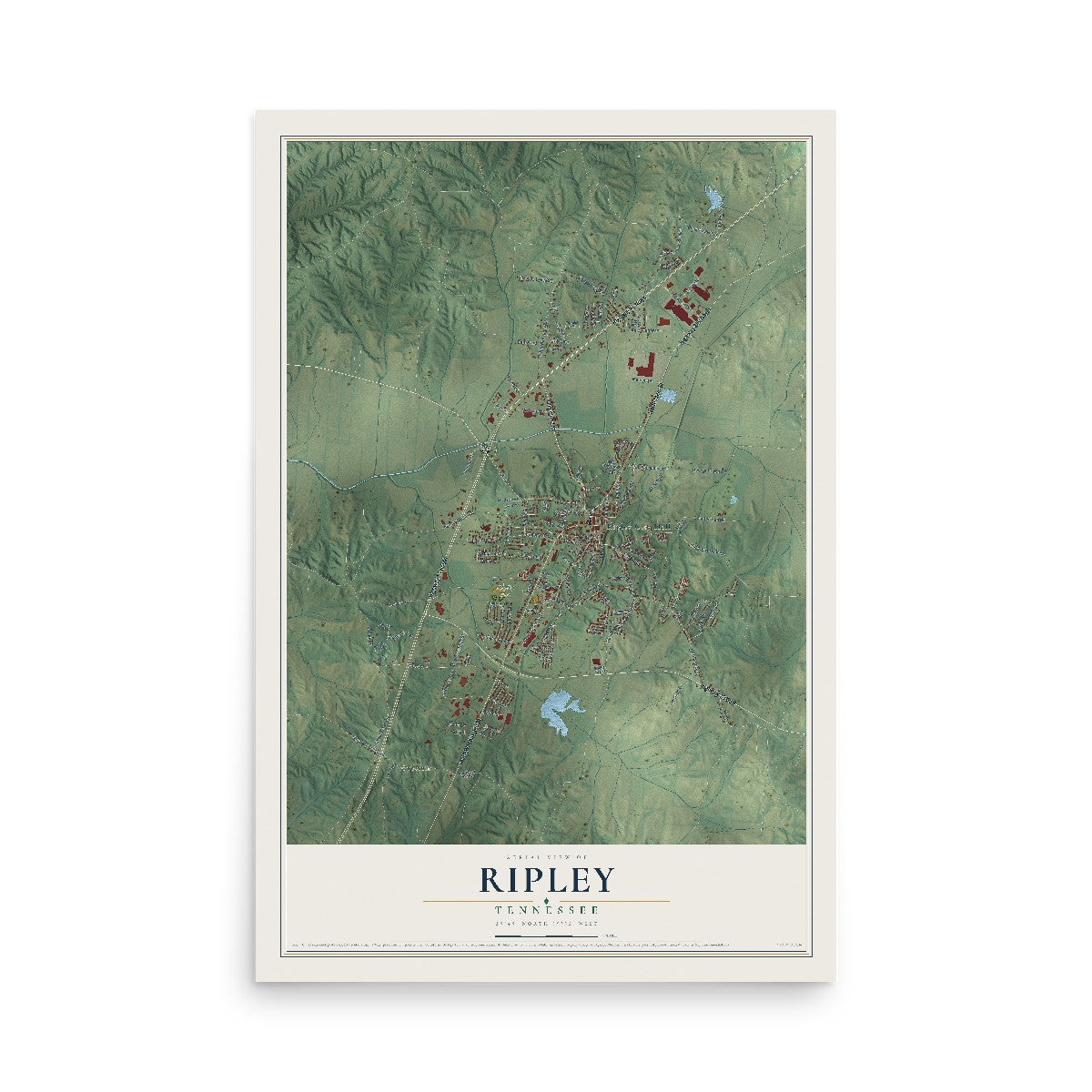 Map of Ripley, Tennessee, 12 x 18 inch unframed archival matte print
