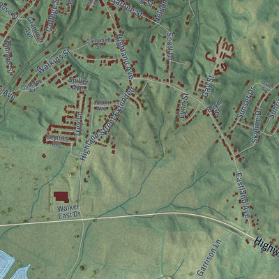 Second close-up of the map of Ripley, Tennessee print showing more streets and buildings