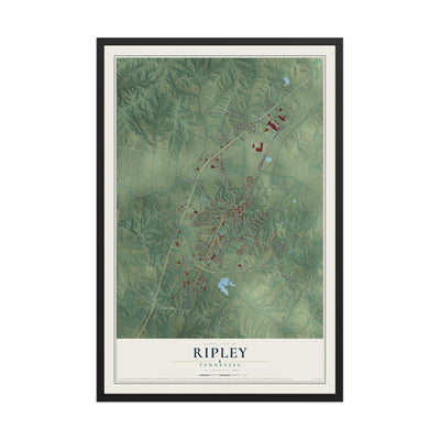 Map of Ripley, Tennessee, 12 x 18 inch print in a black wood frame