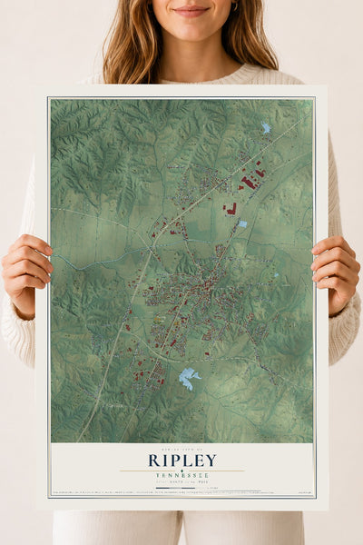 Map of Ripley, Tennessee, 18 x 24 inch unframed archival matte print