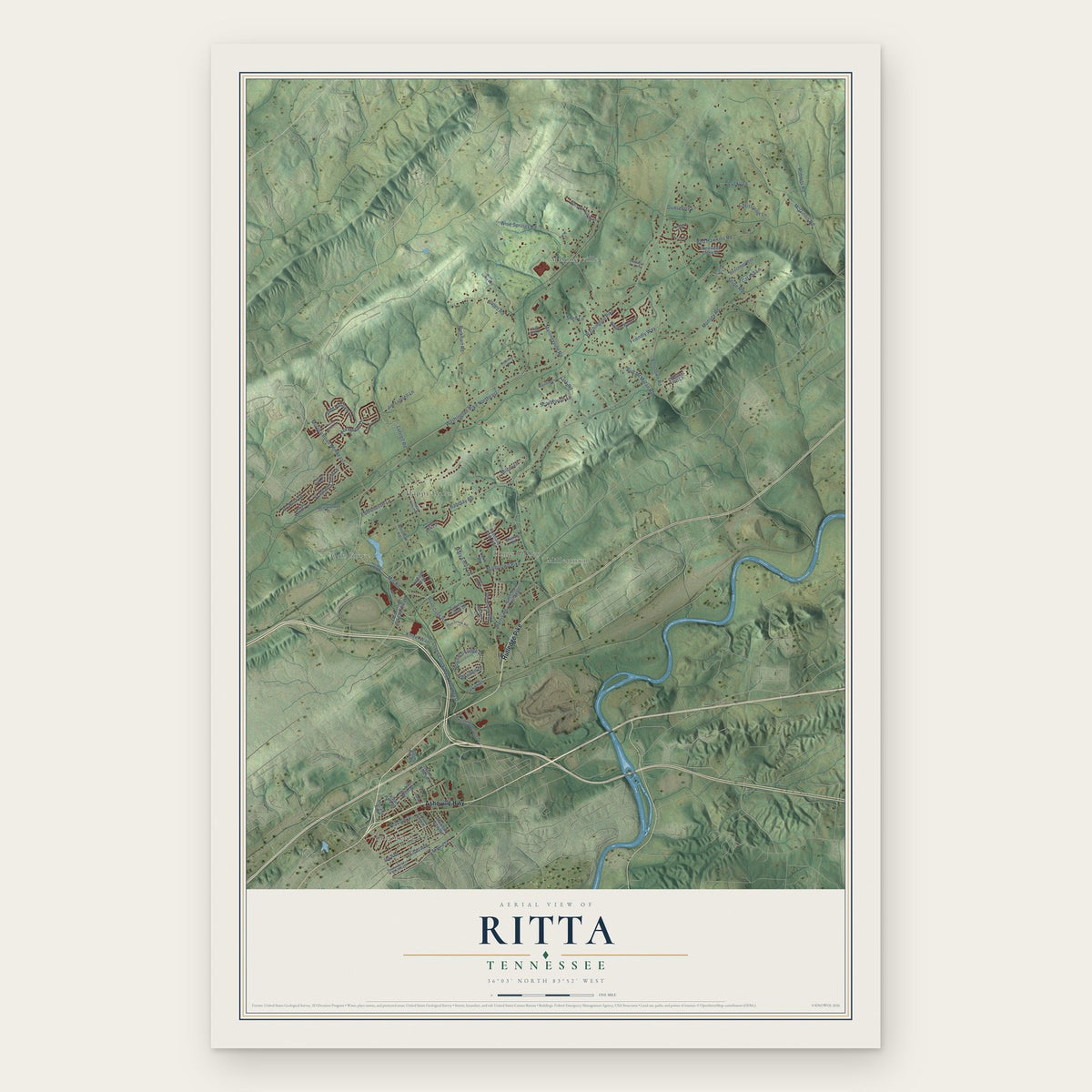 Ritta, Tennessee map print, the full design
