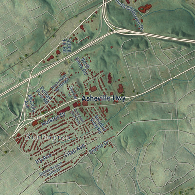 Close-up of the map of Ritta, Tennessee print showing street and building detail