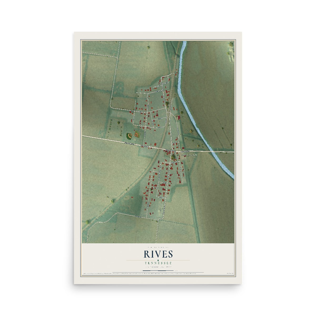 Map of Rives, Tennessee, 12 x 18 inch unframed archival matte print