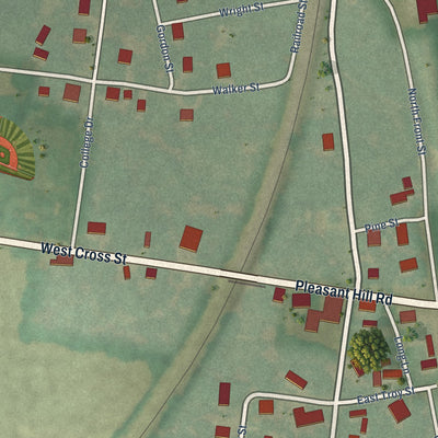 Close-up of the map of Rives, Tennessee print showing street and building detail