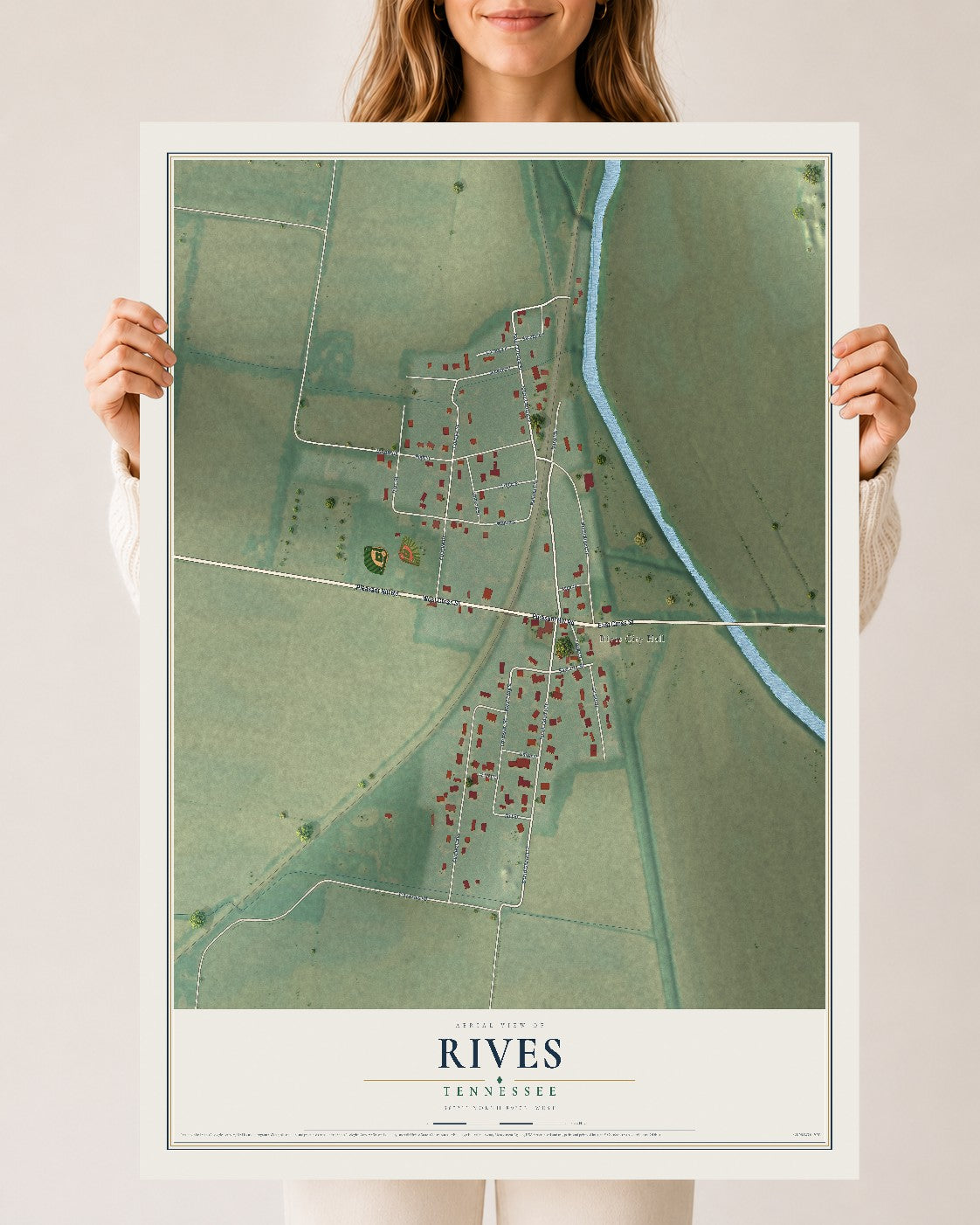 Map of Rives, Tennessee, 24 x 36 inch unframed archival matte print