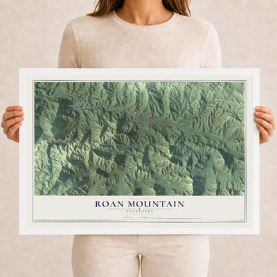 Map of Roan Mountain, Tennessee, 12 x 18 inch print in a white wood frame