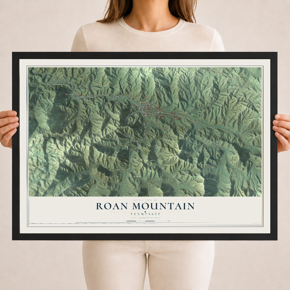 Map of Roan Mountain, Tennessee, 18 x 24 inch print in a black wood frame