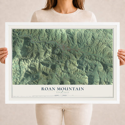 Map of Roan Mountain, Tennessee, 18 x 24 inch print in a white wood frame