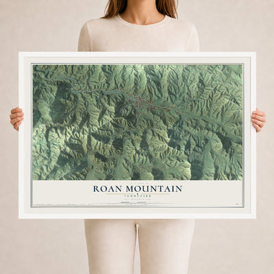 Map of Roan Mountain, Tennessee, 24 x 36 inch print in a white wood frame