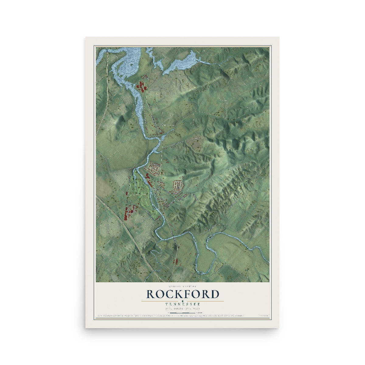 Map of Rockford, Tennessee, 12 x 18 inch unframed archival matte print