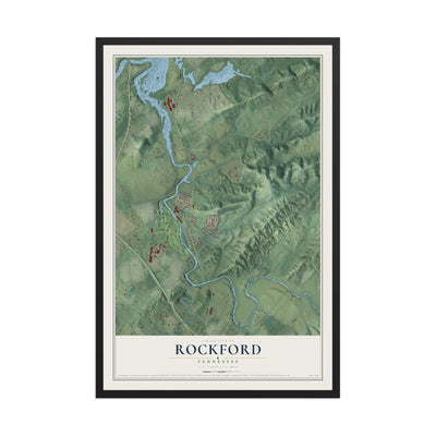 Map of Rockford, Tennessee, 12 x 18 inch print in a black wood frame