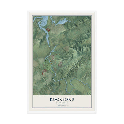 Map of Rockford, Tennessee, 12 x 18 inch print in a white wood frame
