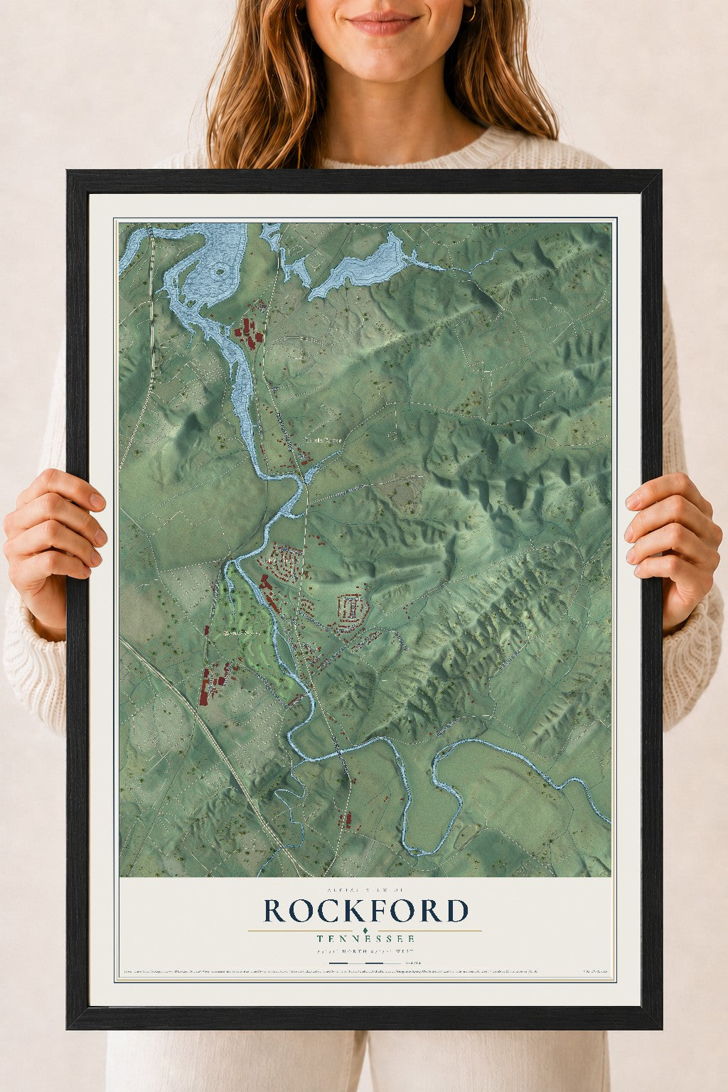 Map of Rockford, Tennessee, 18 x 24 inch print in a black wood frame